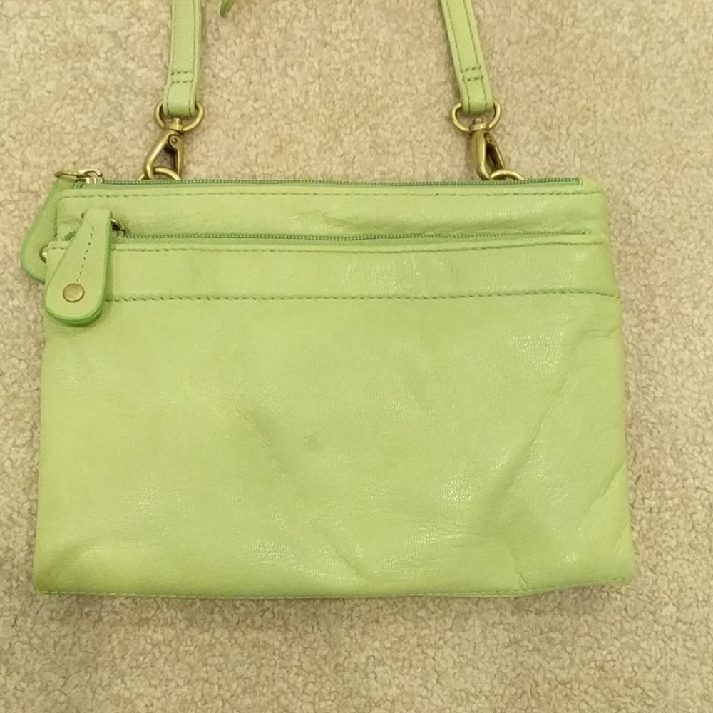 CLARKS green leather crossbody purse